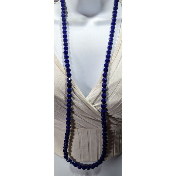 Dark Elegant Blue Faceted Glass Beaded Necklace - Picture 3 of 6